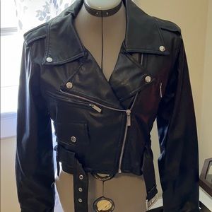 Cropped Faux Leather Jacket
